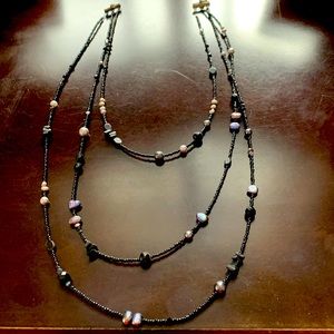 Black pearl and bead three tiered necklace